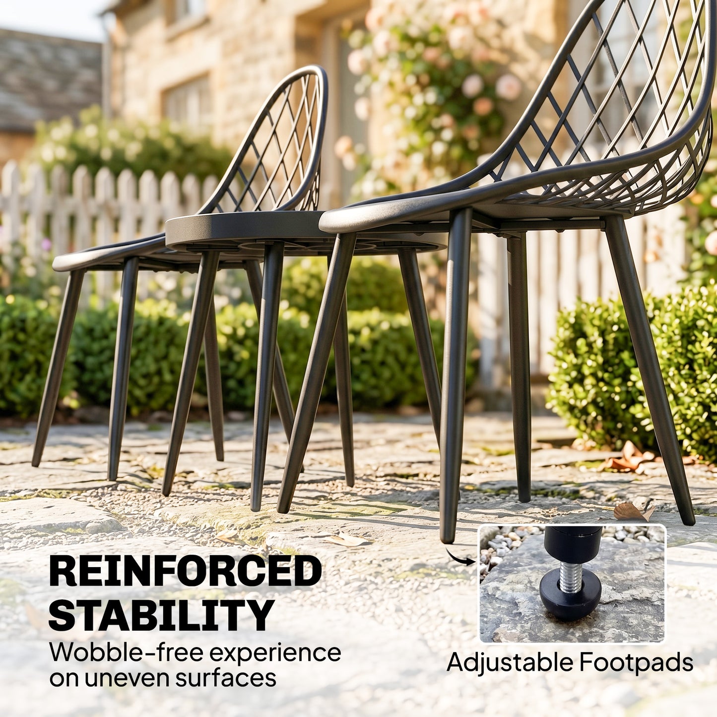 3-Piece Outdoor Bistro Set with 2 Chairs and Round Table for Garden, Balcony, Porch, Black