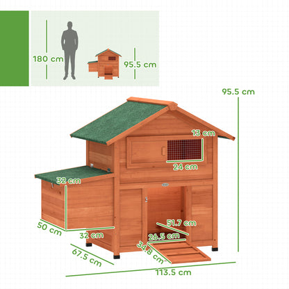Chicken Coop, Wooden Hen House with Nesting Box, Pull-Out Tray, Sliding Window, Waterproof Roof, Perches and Ramp