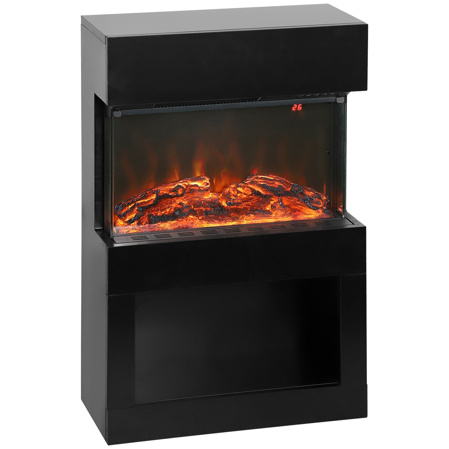 19" Electric Fireplace with Surround, 3D Flame Effect, 6 Colours & 3 Brightness Levels