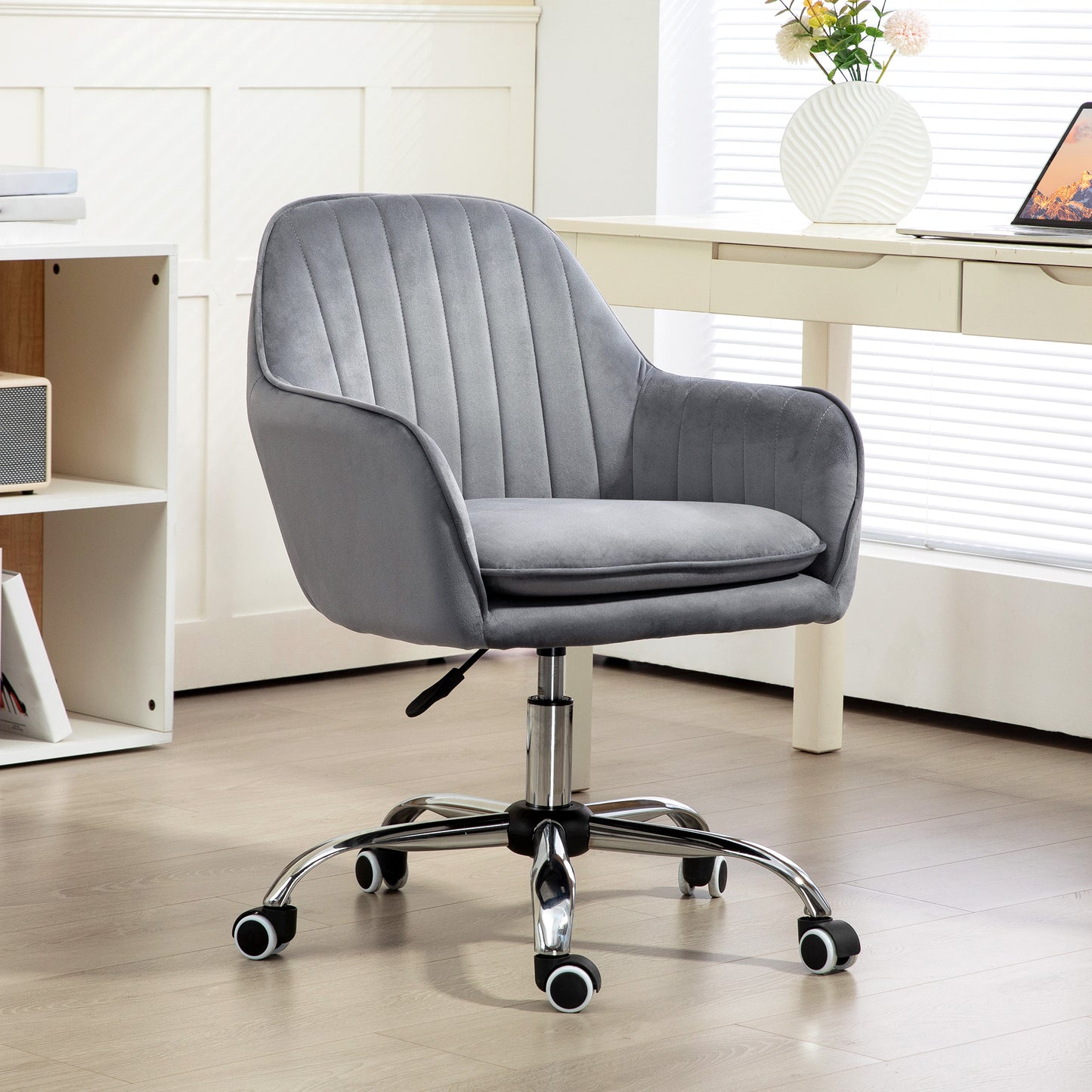 Office Chair, Swivel Desk Chair, Velvet-Feel Fabric Vanity Chair with Adjustable Height and Rolling Wheels for Home Work Stud
