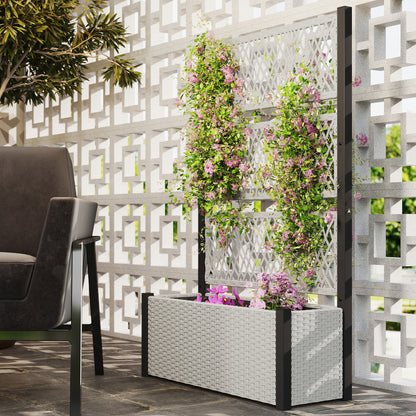 Garden Planter Box with Trellis, Liner for Climbing Plants, Vegetables, Flowers, Mixed-grey