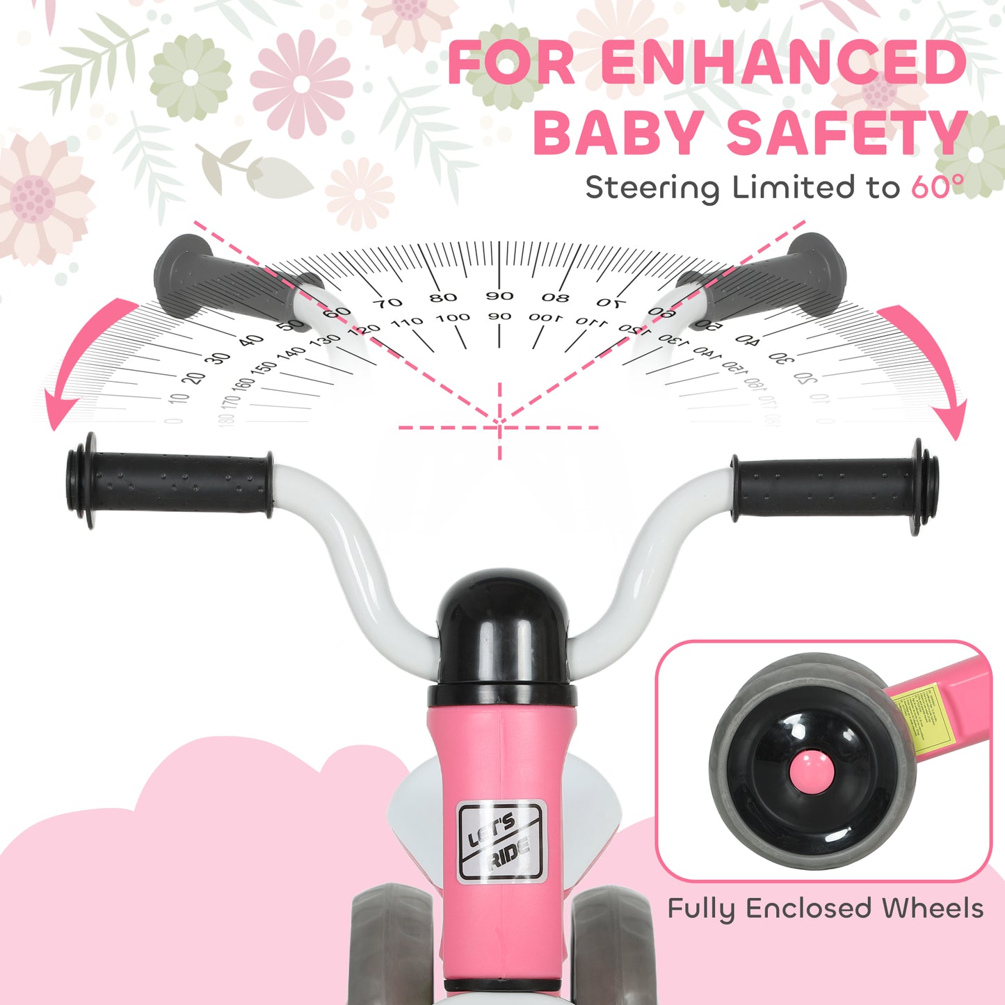 Toddler Balance Bike with No Pedal, 3 Silence Wheels for 12-36 Months Boys and Girls, Indoor Outdoor, Pink