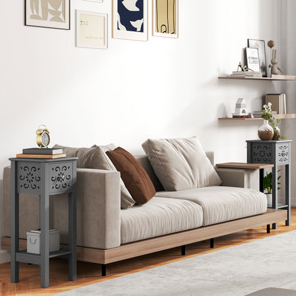 Set of Two Elegant Floral Cut-Out Side Tables - Grey