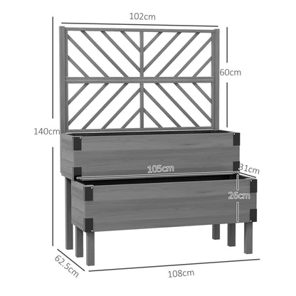 Raised Garden Bed with Trellis, 2-Tier Wooden Elevated Planter Box for Vegetables, Flowers, Herbs, Grey
