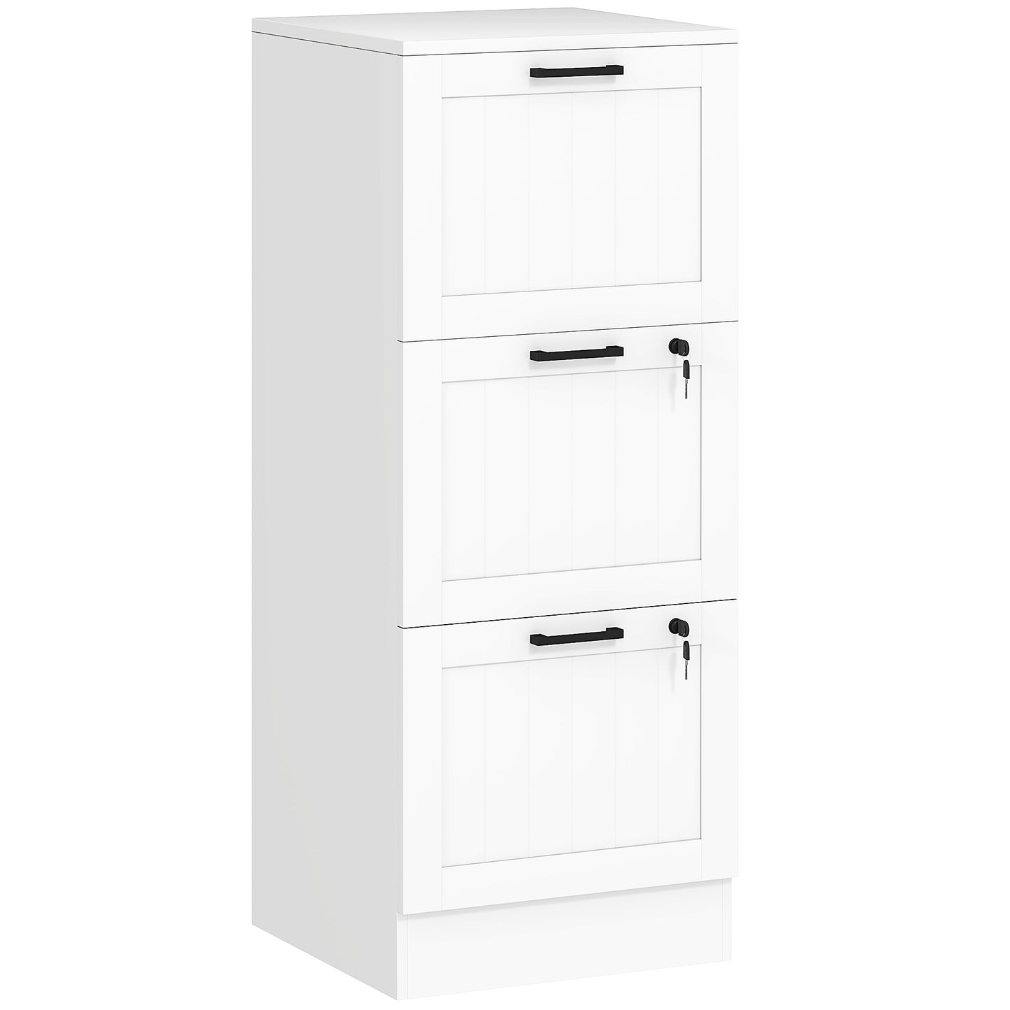3 Drawer Filing Cabinet with Lock, Office Storage Cabinet with Adjustable Hanging Bars for A4 Letter Size Files, White