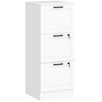 3 Drawer Filing Cabinet with Lock, Office Storage Cabinet with Adjustable Hanging Bars for A4 Letter Size Files, White