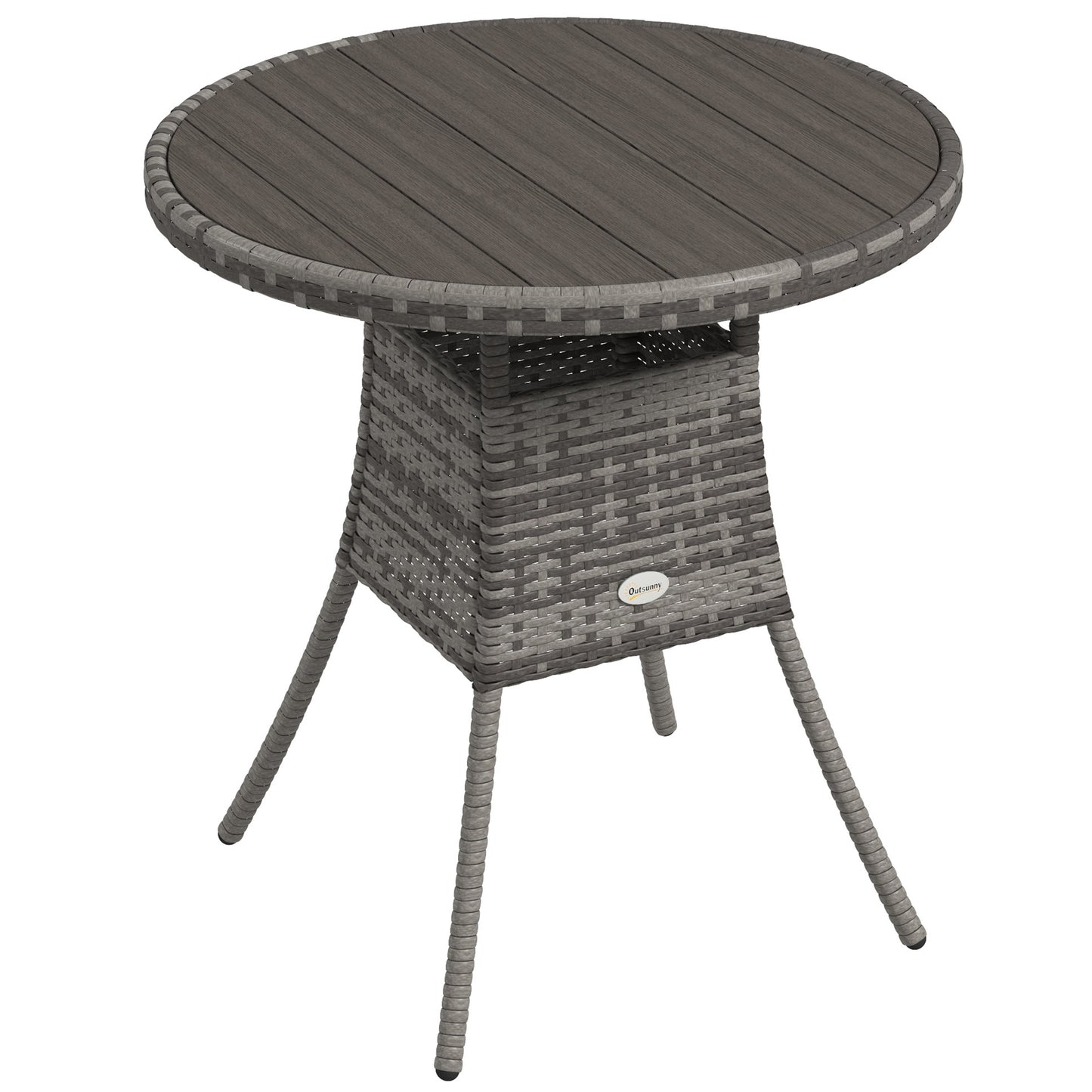 70 cm Wood-Effect Rattan Garden Table - Grey