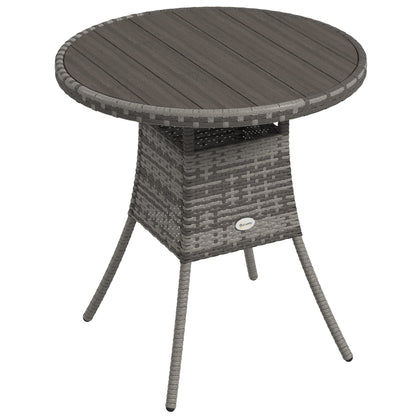 70 cm Wood-Effect Rattan Garden Table - Grey