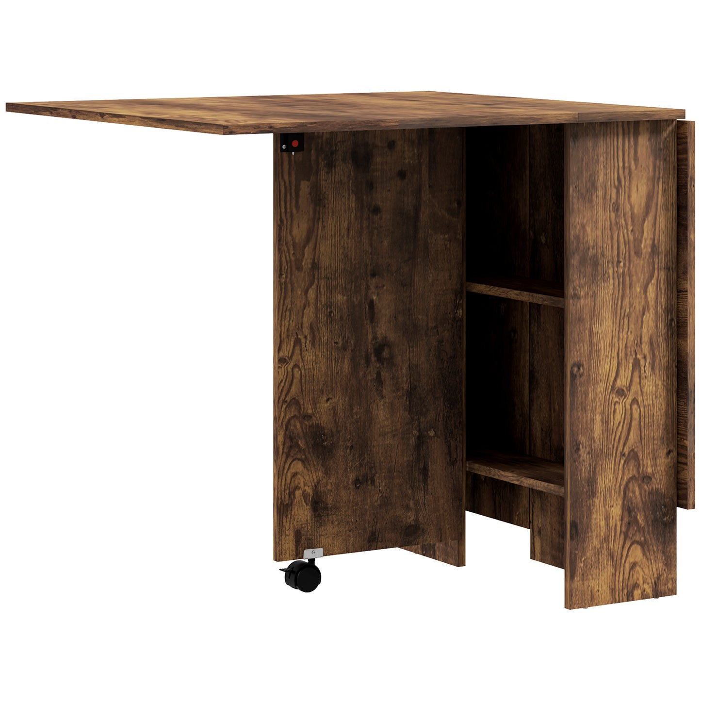 80-140 cm Folding Dining Table for 4-6 People, Drop Leaf Table with 2-Tier Shelves, Rolling Casters, Rustic Brown