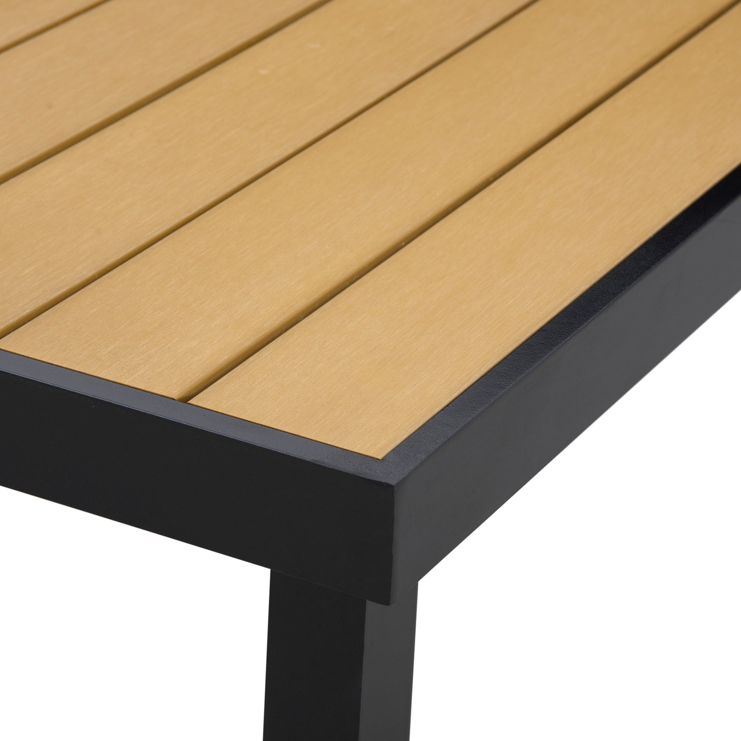 Aluminium Outdoor Garden Dining Table for 8 People, Faux Wood Top, for Garden, Patio, 190 x 90 x 74 cm, Natural
