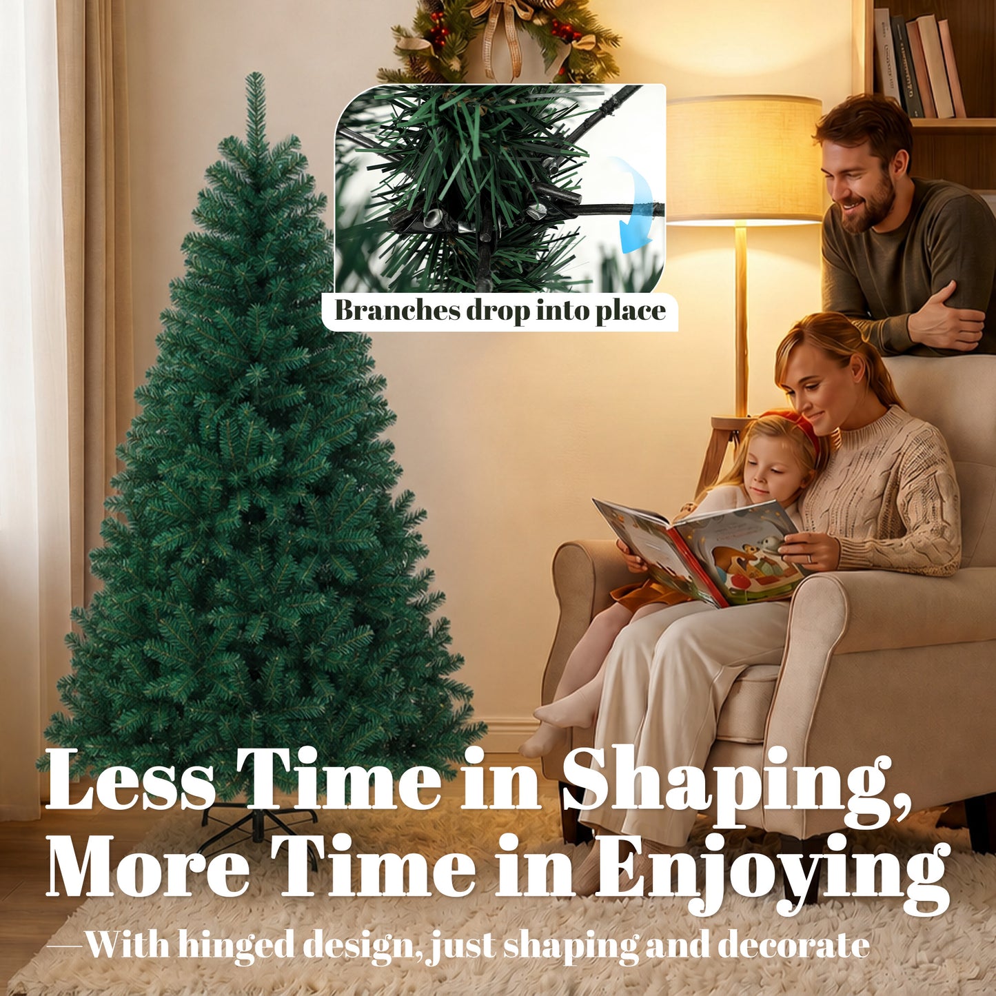 5ft Artificial Christmas Tree, Fir Hinged Xmas Tree with 420 Branch Tips, Foldable Steel Stand, Green