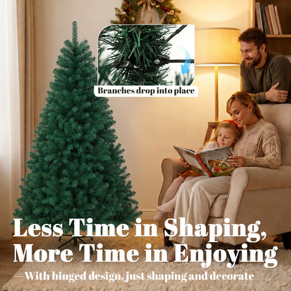 5ft Artificial Christmas Tree, Fir Hinged Xmas Tree with 420 Branch Tips, Foldable Steel Stand, Green