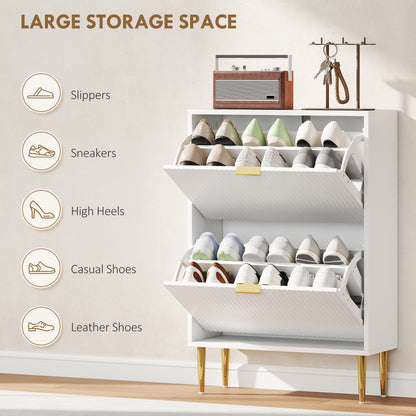 Elegant Two-Drawer Shoe Cabinet - White