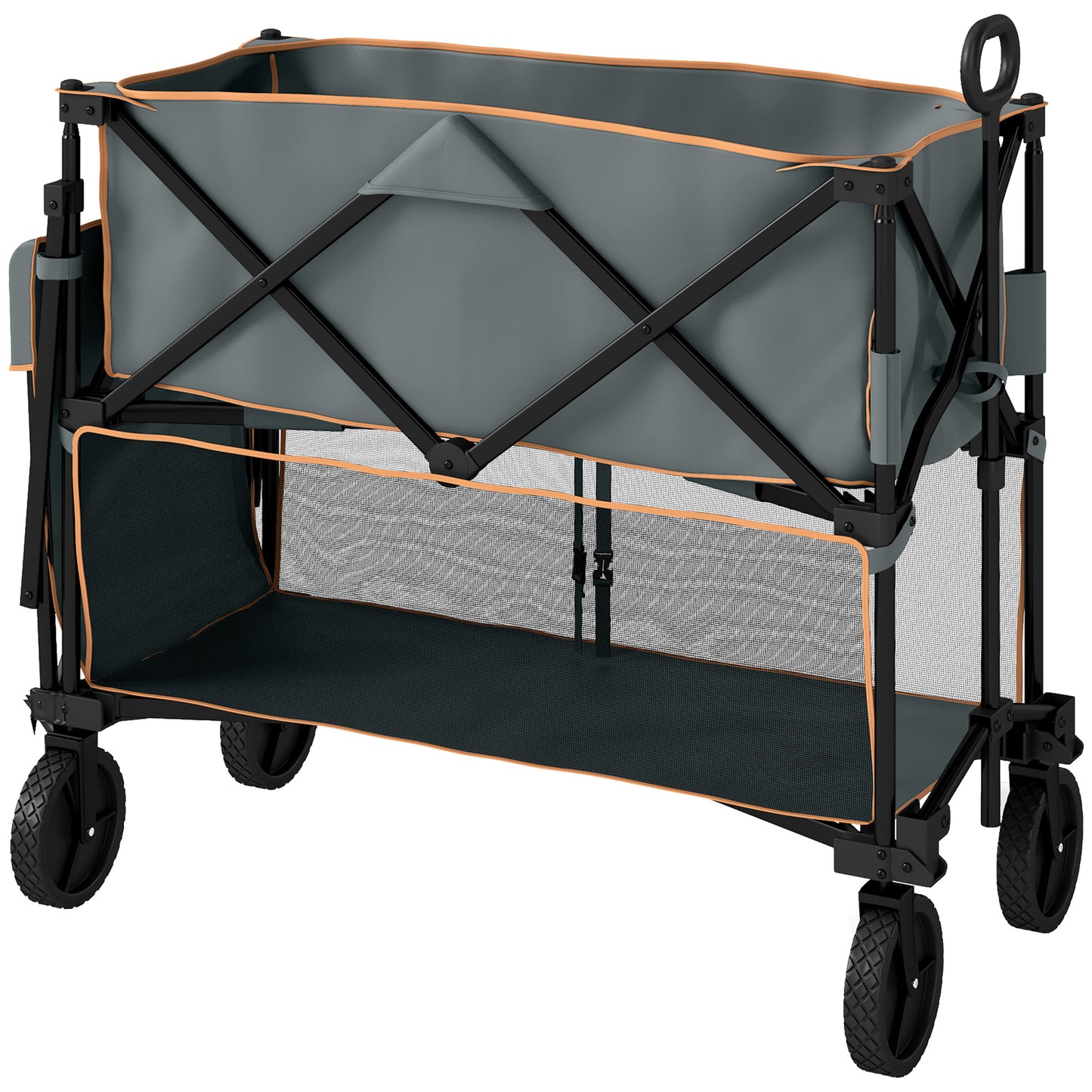 Double Decker Folding Festival Trolley on Wheels, 200KG & 350L Capacity Collapsible Wagon Festival Trolley Cart