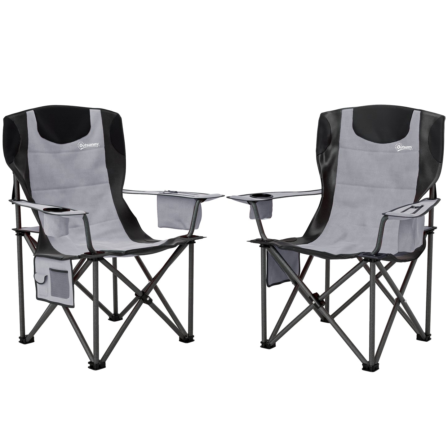 Set of 2 Folding Camping Chairs, Padded Camping Chairs with Adjustable Armrests