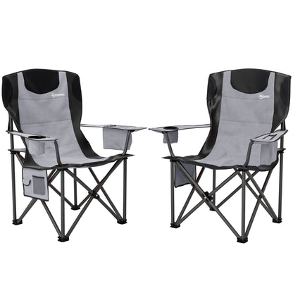Set of 2 Folding Camping Chairs, Padded Camping Chairs with Adjustable Armrests