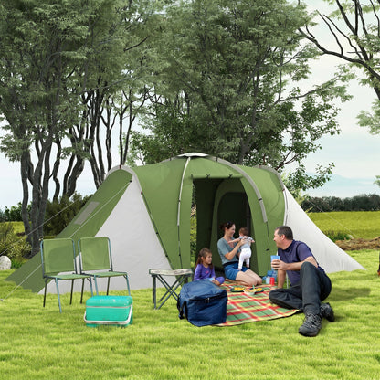 Large Camping Tent Tunnel Tent with 2 Bedroom and Living Area, 2000mm Waterproof, Portable with Bag for 4 Man, Green
