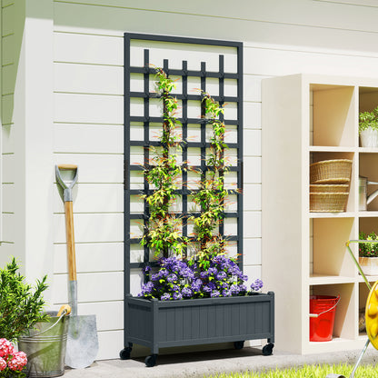 Wooden Trellis Planter, Raised Garden Bed with Wheels, to Climb and Grow Vegetables, Herbs and Flowers, Grey