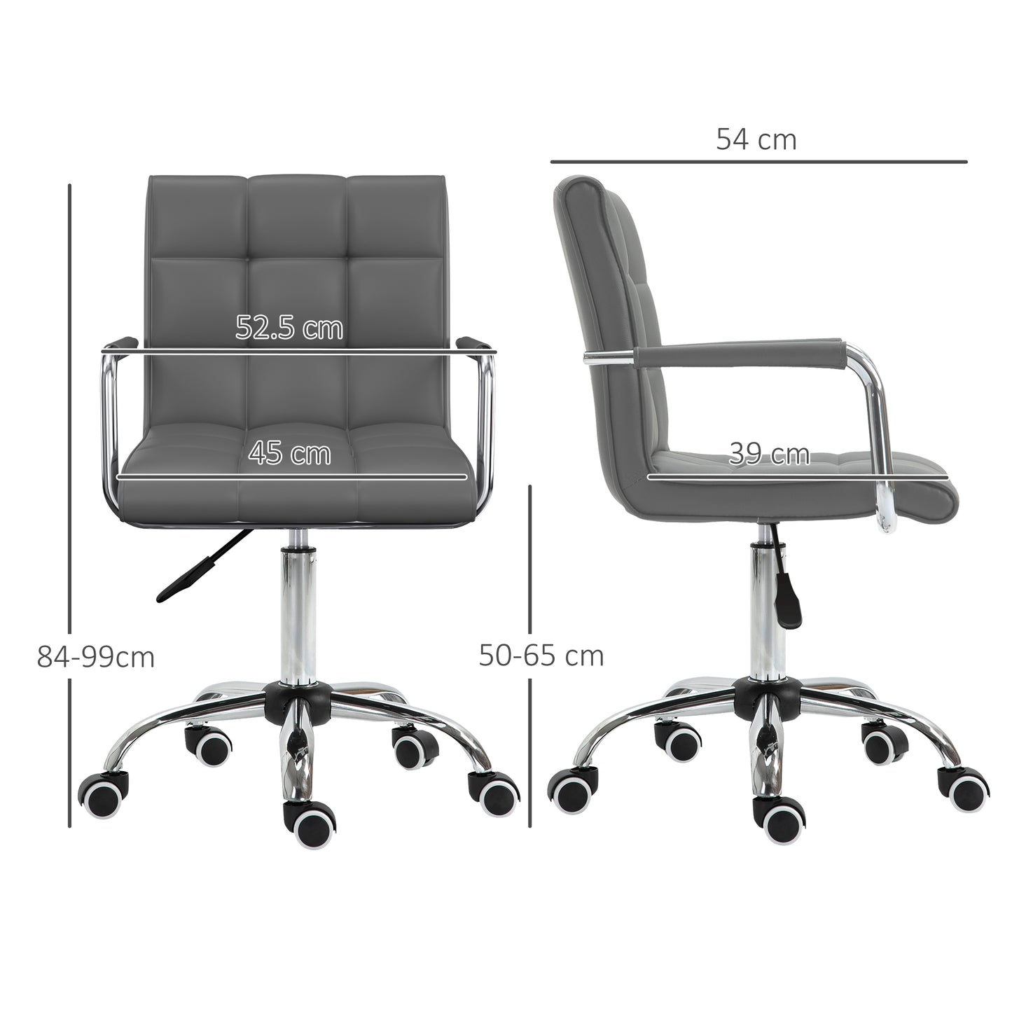 PU Leather Home Office Desk Chair, Computer Chair with Mid Back, Arm, Swivel Wheels, Adjustable Height, Grey