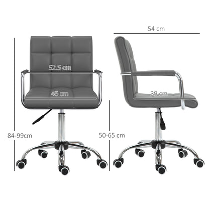 PU Leather Home Office Desk Chair, Computer Chair with Mid Back, Arm, Swivel Wheels, Adjustable Height, Grey