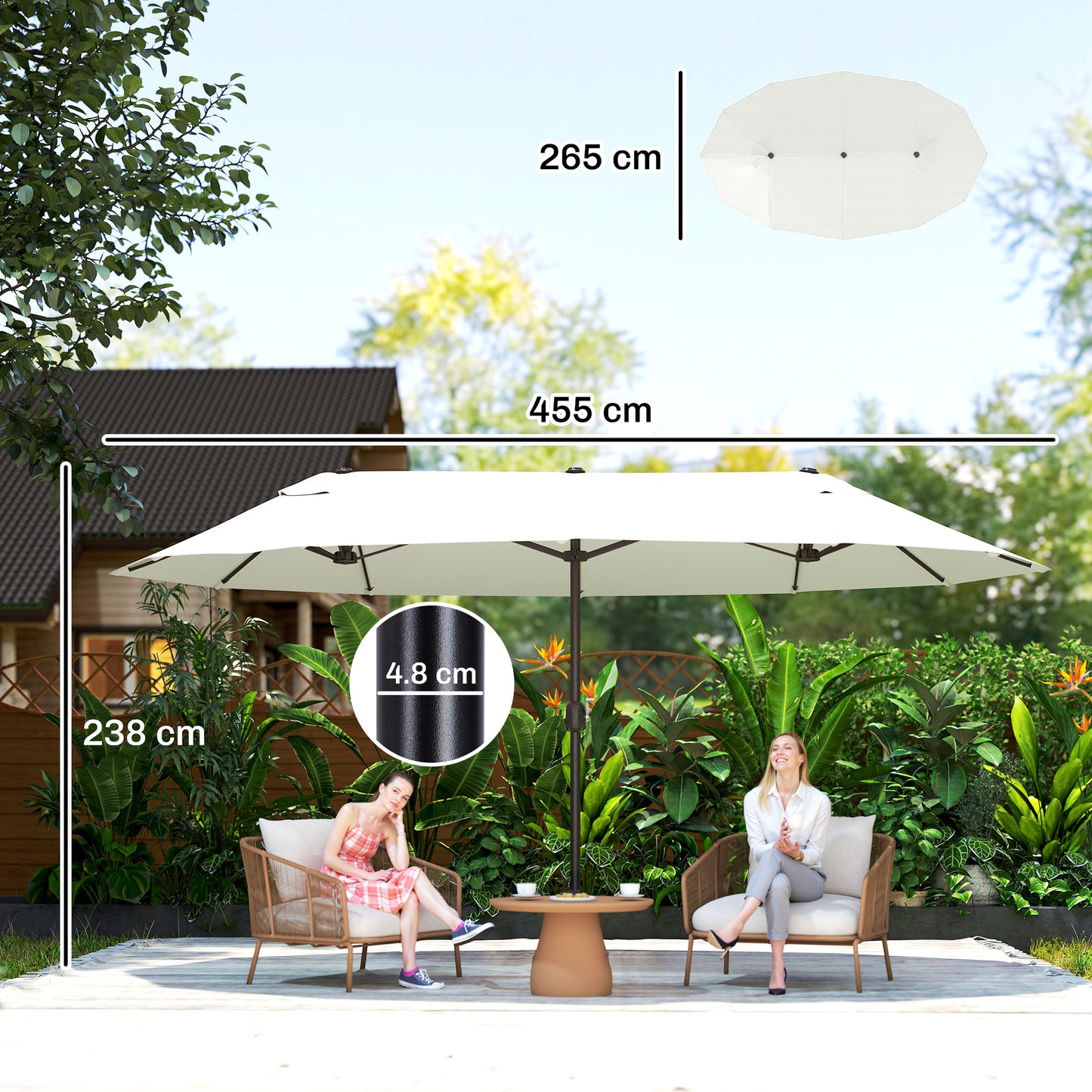 4.6m Double Garden Parasol - Beige
