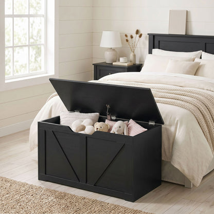 100L Home Storage Box, with Safety Hinge - Black Wood-Effect