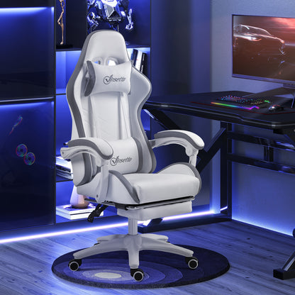 Computer Gaming Chair, PU Leather Desk Chair with Footrest, Swivel Task Chair with 135° Reclining Back and Lumbar Support