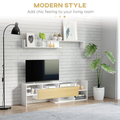 TV Cabinet with Wall Shelf for Wall-Mounted 65" TVs or Standing 40" TVs - White and Natural