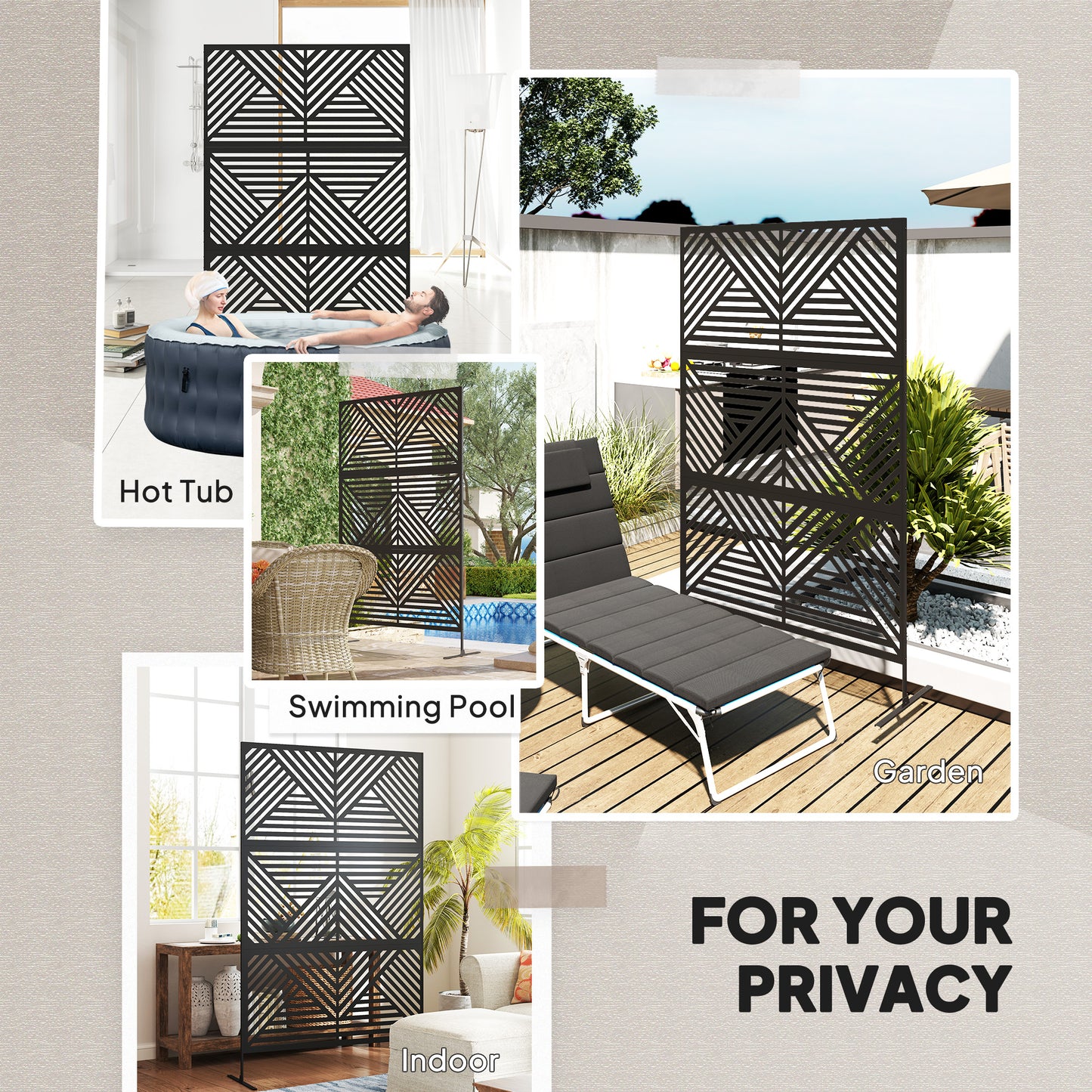 Decorative Garden Privacy Screen with Stand, 6.5FT Freestanding Metal Outdoor Divider