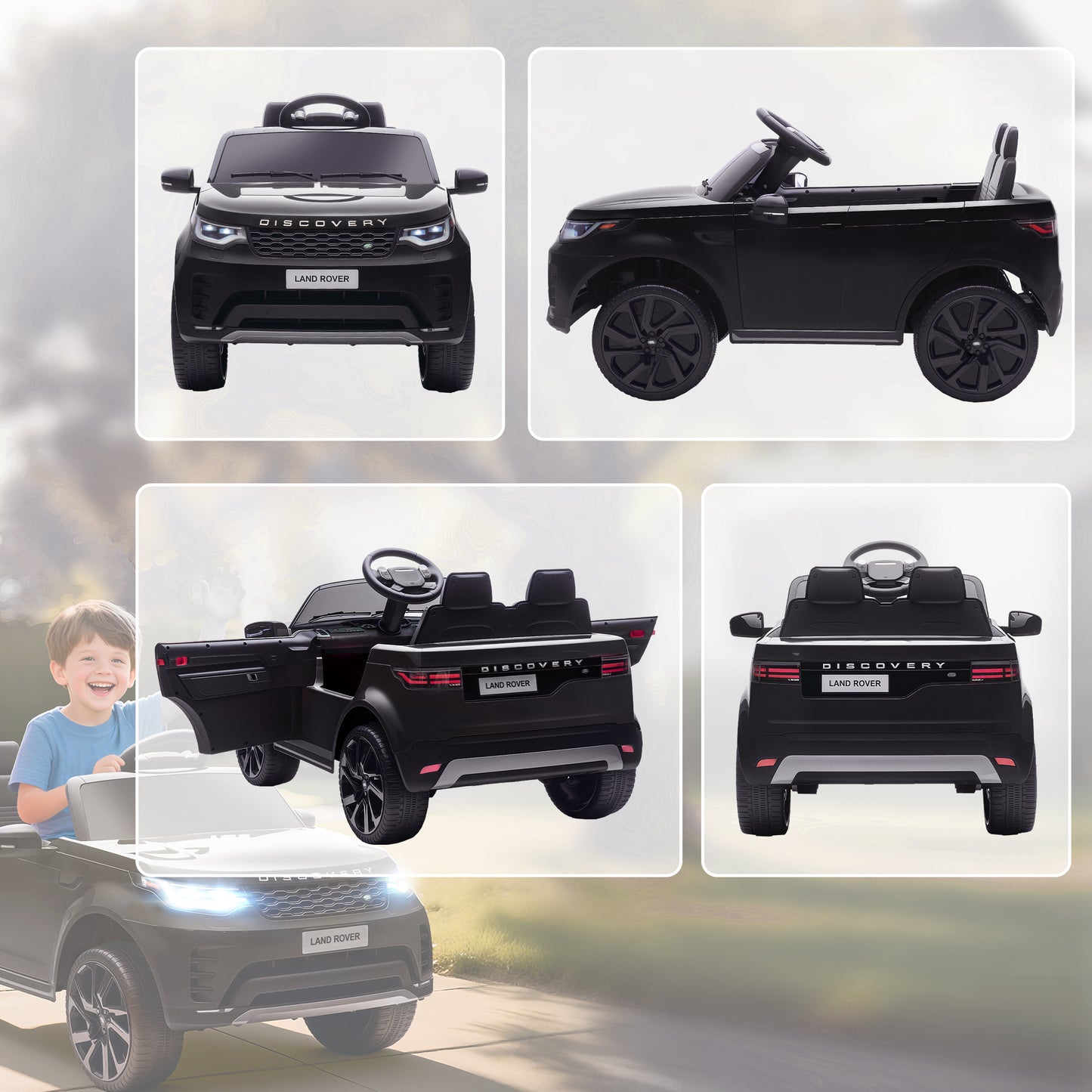 Land Rover Discovery Licensed 12V Kids Electric Car with Remote, 4 Wheel Suspension, Slow Start, Lights, Music, Black