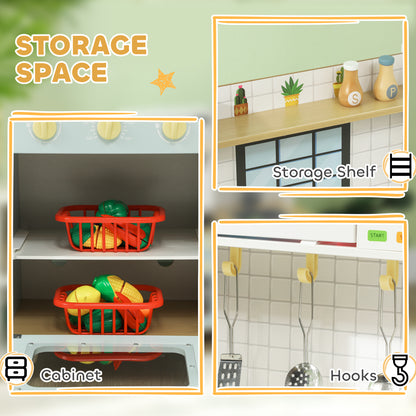 Pretend Play Kitchen, Kids Kitchen Playset with Light & Sound Stove, Turning Knobs, Cooking Accessories
