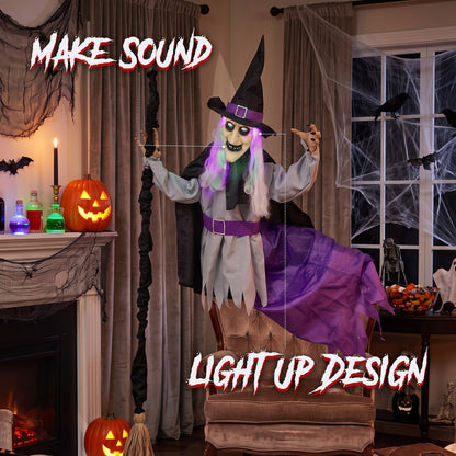 200cm Life Size Animated Flying Witch Halloween Decorations Outdoor Indoor, Scary Halloween Animatronics Decor