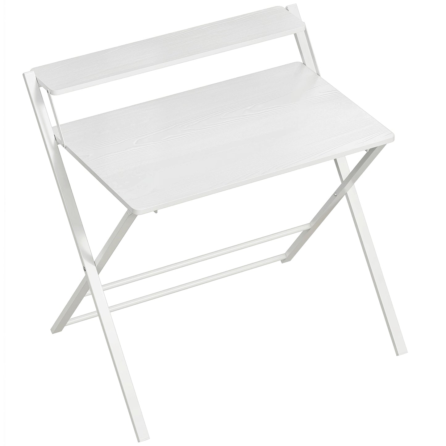 Compact Folding Desk for Small Spaces with Storage Shelf for Home Office, White