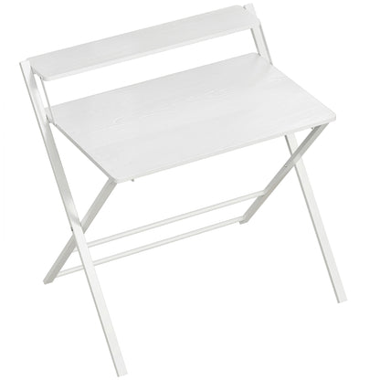 Compact Folding Desk for Small Spaces with Storage Shelf for Home Office, White