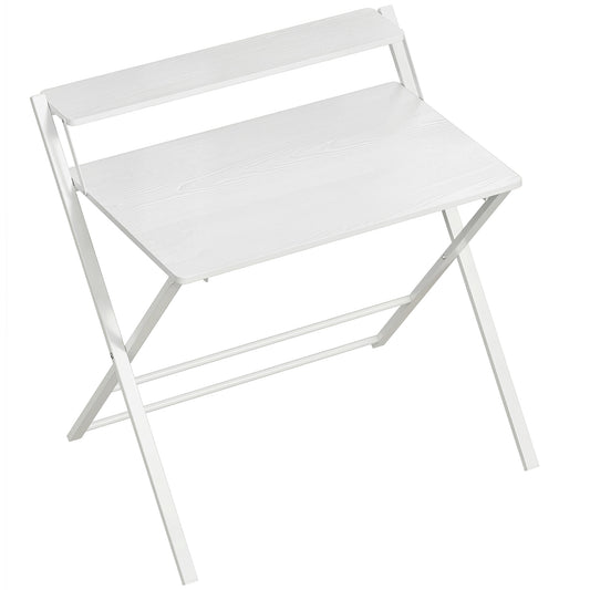 Compact Folding Desk for Small Spaces with Storage Shelf for Home Office, White