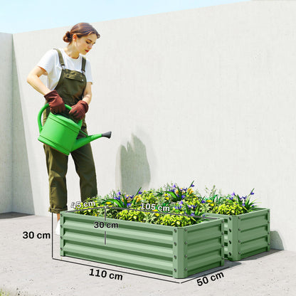 Set of Two 110 x 50cm Steel Planter Boxes - Light Green