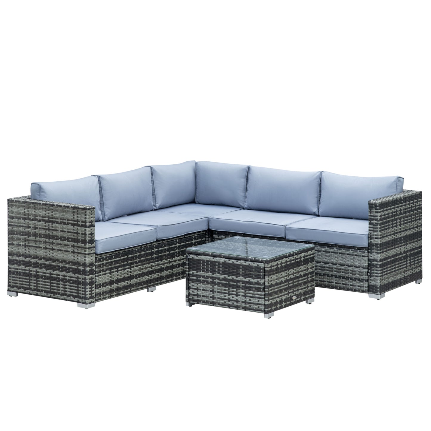 Four-Piece Rattan Sofa Set with 11 Cushions, Steal Frame - Grey