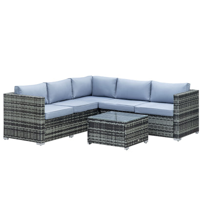 Four-Piece Rattan Sofa Set with 11 Cushions, Steal Frame - Grey