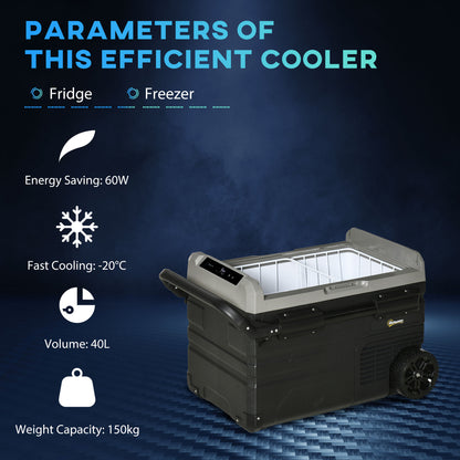 40L Camping Fridge, Portable Freezer Compressor Car Refrigerator with LED, Telescopic Handle