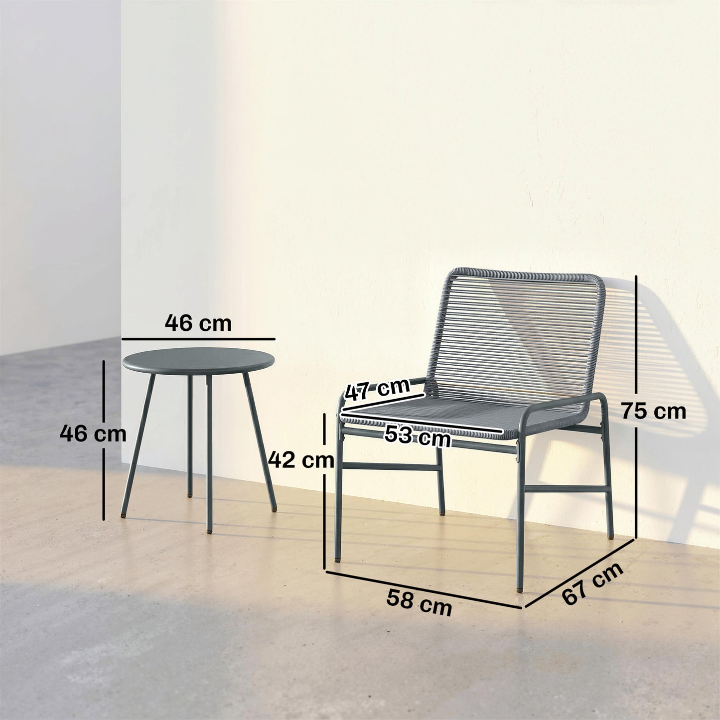 3 Piece Rattan Bistro Set, Outdoor Garden Furniture Set with 2 Chairs, Round Coffee Table for Patio, Balcony, Dark Grey