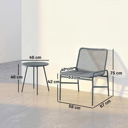 3 Piece Rattan Bistro Set, Outdoor Garden Furniture Set with 2 Chairs, Round Coffee Table for Patio, Balcony, Dark Grey