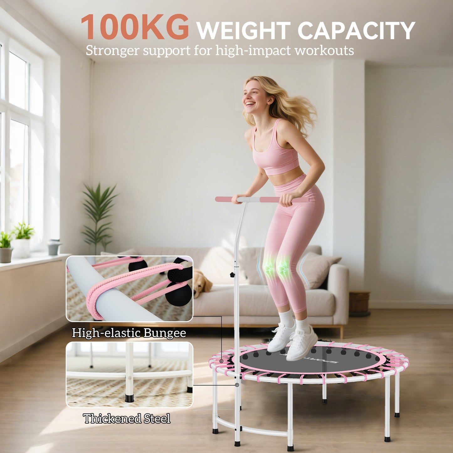 40" Fitness Trampoline, Mini Rebounder Trampoline for Adults with 5-Level Adjustable Handle