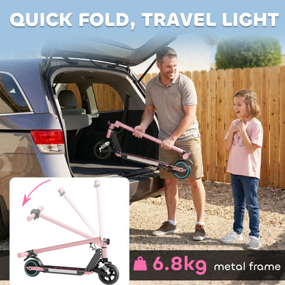 Folding Electric Scooter for Kids, with Dual Brakes, Front Suspension, LED Colourful Lights, Pink