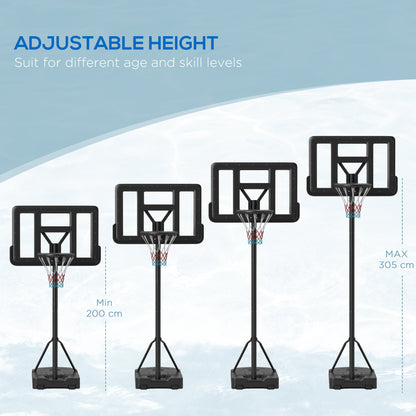 Height Adjustable Basketball Stand Net Set System, Freestanding Basketball Hoop and Stand w/ Wheels, 200-305cm - Black