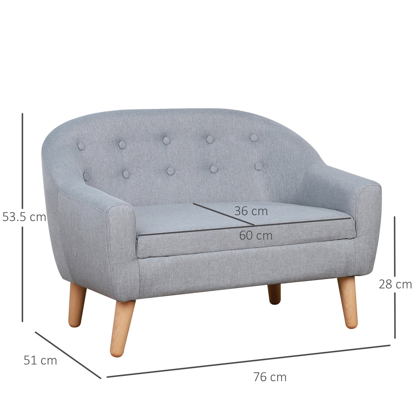 Children's Armchairs Kids Armchair Toddler Chair 2 Seater Wood Frame Mini Sofa for Bedroom Playroom Grey