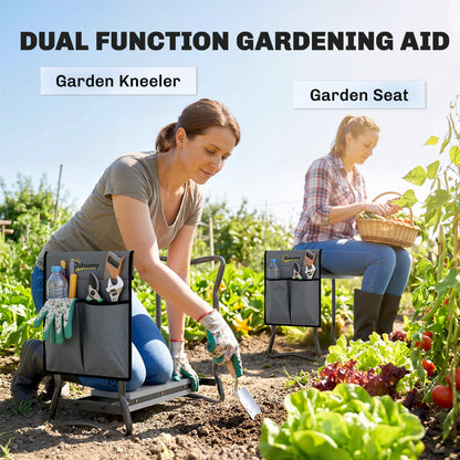 Steel Frame Padded Garden Kneeler, with Tool Bag - Grey