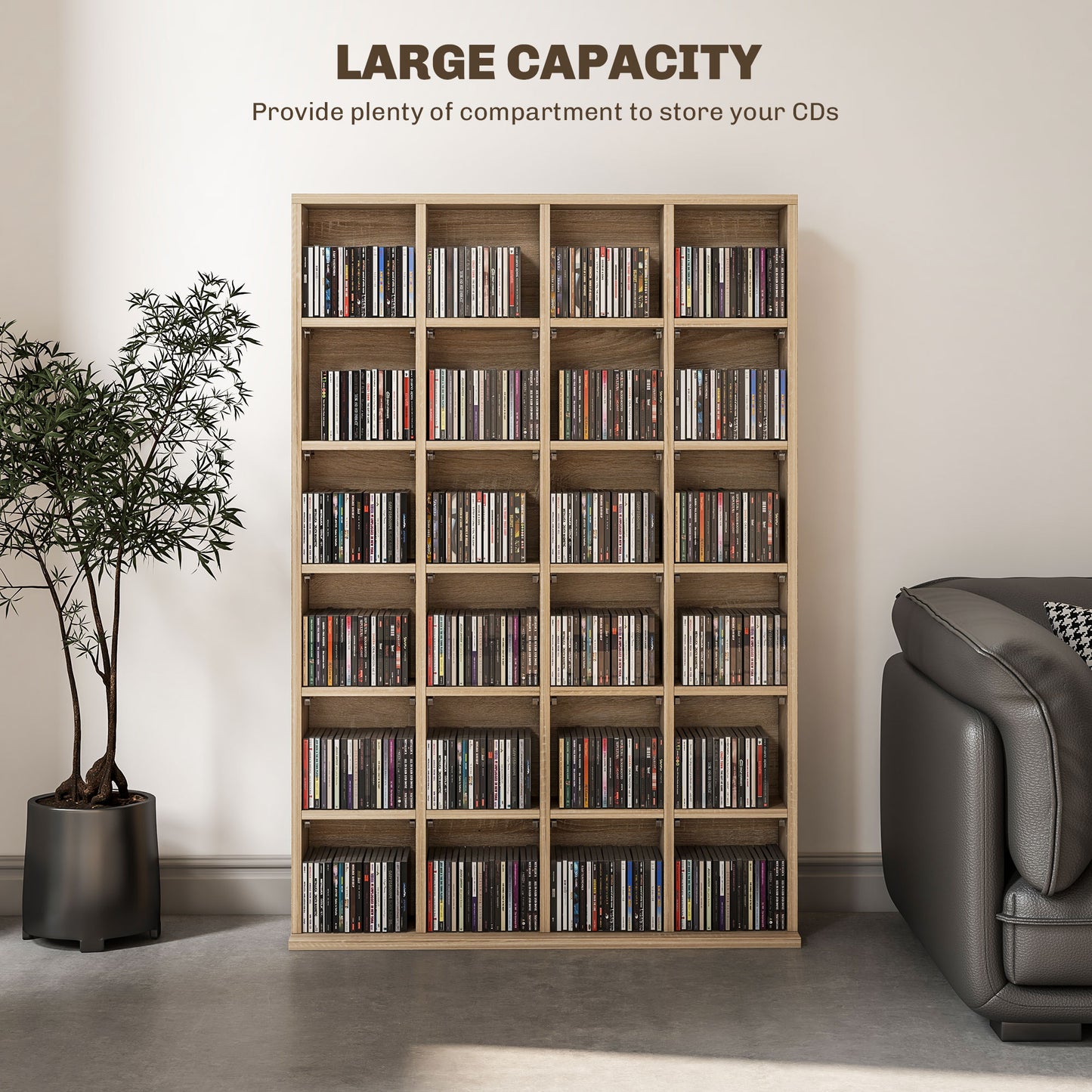 CD Storage Unit with Adjustable Shelves, Suitable for up to 456 CDs, 89 x 130.5 cm, Nature Wood Finish
