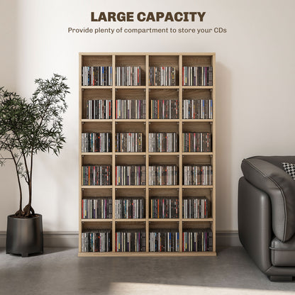 CD Storage Unit with Adjustable Shelves, Suitable for up to 456 CDs, 89 x 130.5 cm, Nature Wood Finish