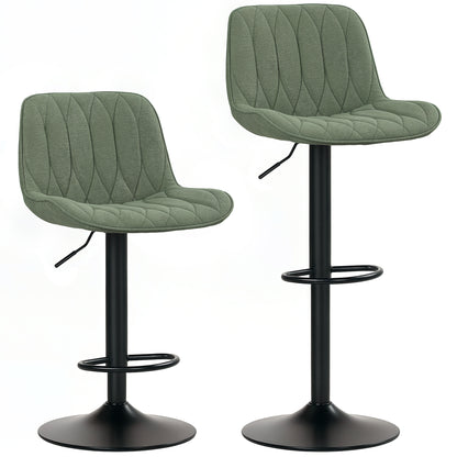 Breakfast Bar Stools Set of 2 Linen upholstery 60-80cm Adjustable Height - Green