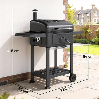 Charcoal BBQ Grill with Adjustable Charcoal Pan, Large Barbecue Grill Smoker with Side Tables, Temperature for Outdoor